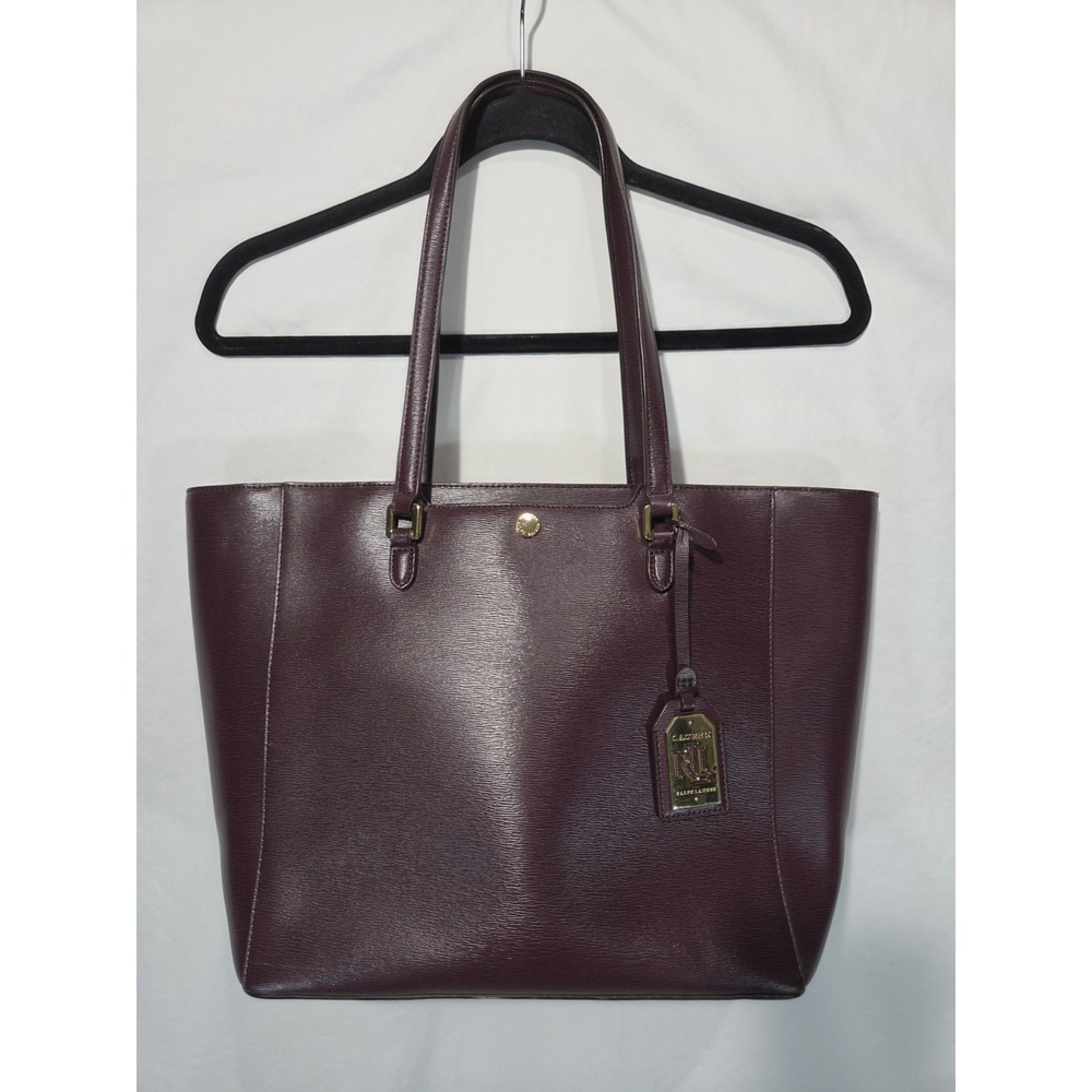 Lauren Ralph Lauren Newberry Halee Tote Shoulder Bag Purse Burgundy 100% Leather